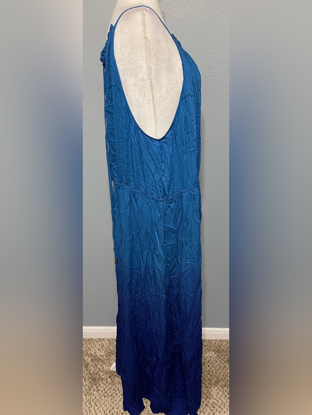 Knox Rose Women's Blue Ombre Halter Sleeveless Maxi Dress 3X Coastal Tiered - Picture 2 of 6